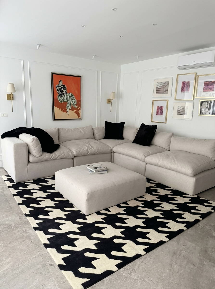 HT 021 · Monochrome Houndstooth handcrafted rug