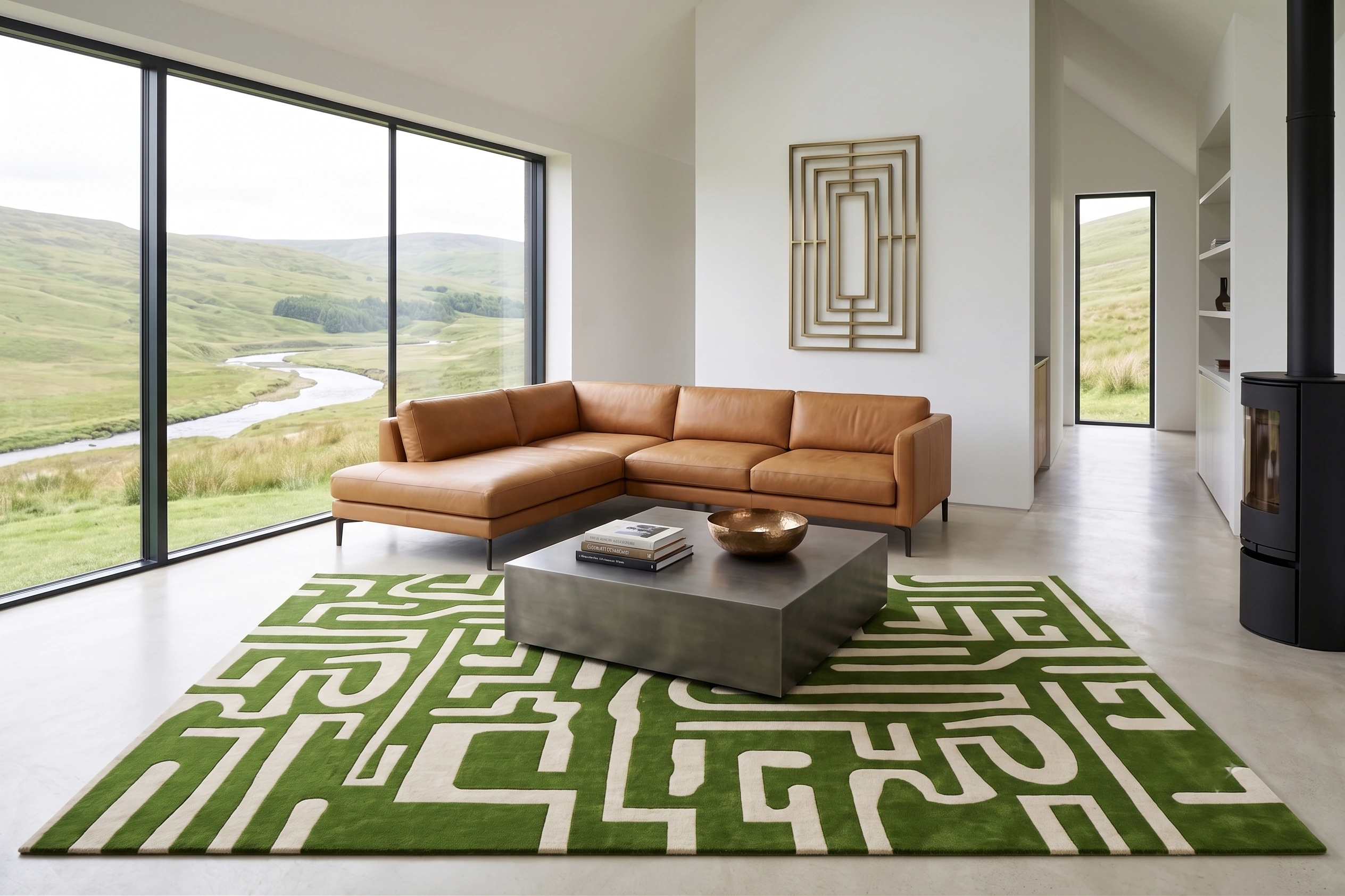 HT 022 · Olive Labyrinth handcrafted rug